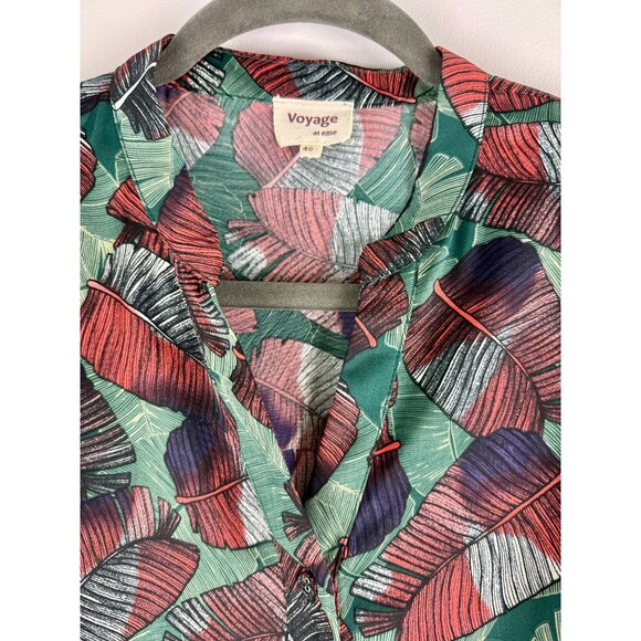Voyage at Ease Layered Leaf Print Shirt Dress Red & Green Size 8 - Picture 10 of 16